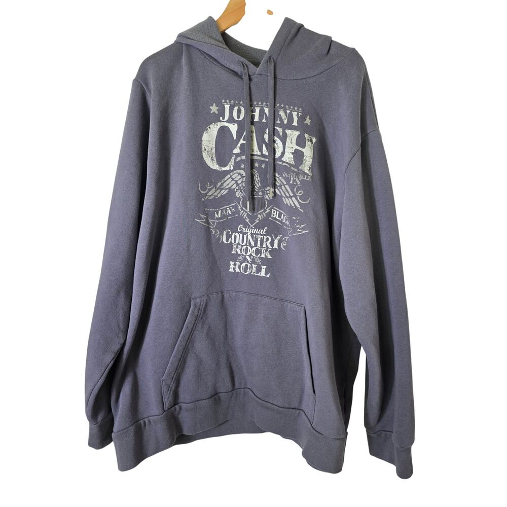 JOHNNY CASH Gray Fade Country Rock & Roll Pullover Hoodie SZ 2X